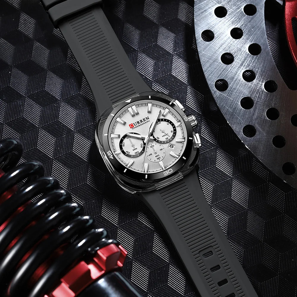 CURREN 8502 Brand New Quartz Watches for Men Chronograph Calendar Luminous Sport 30M Waterproof Silicone Strap Mens Wristwatch