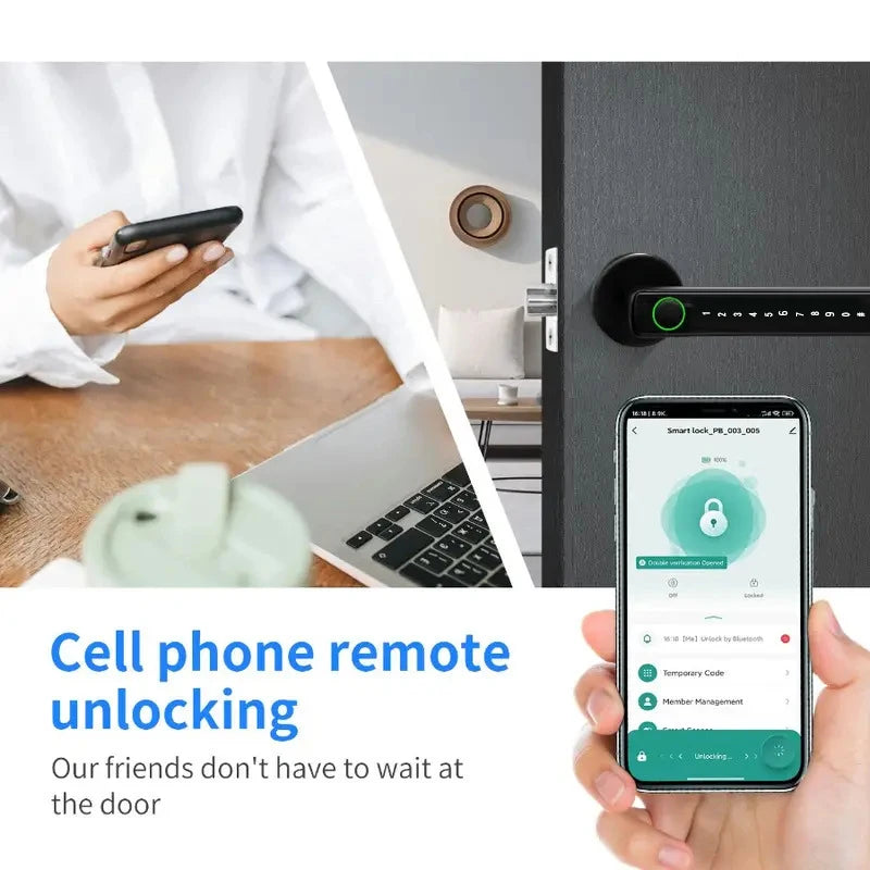 RYNX Tuya Smart Fingerprint Lock Financial level Electronic Indoor Lock Password/Key/Tuya APP/Bluetooth Unlock Bathroom Bedroom