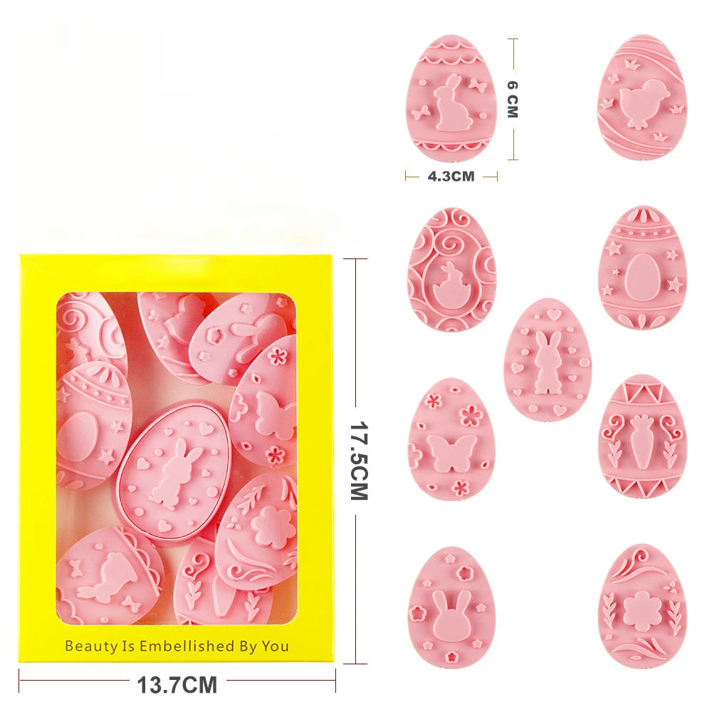 8/9Pcs DIY Easter Sauce Sandwich Biscuit Mold Cartoon Bunny Egg Cookie Cutters 3D Baking Cookie Mold Stamp Cake Decorating Tools