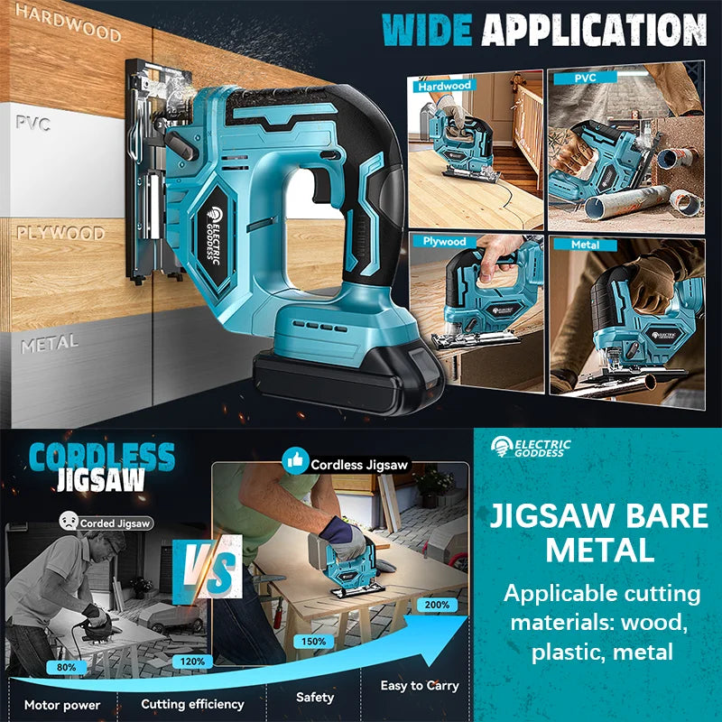 For 18V Makita 3000RPM Electric Curved Saw Cordless Jig Saw Portable Multifunction Carpenter Power Tool No Battery