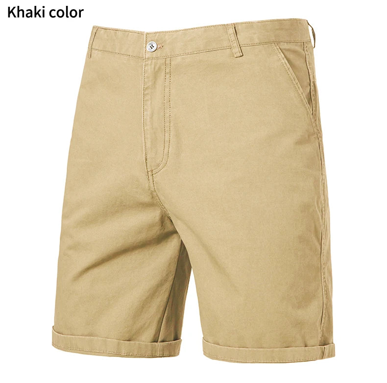 8 Colors Mens Cotton Casual Shorts Summer Business Casual Knee Pants Classic Khaki American Style Streetwear Golf Shorts Beige