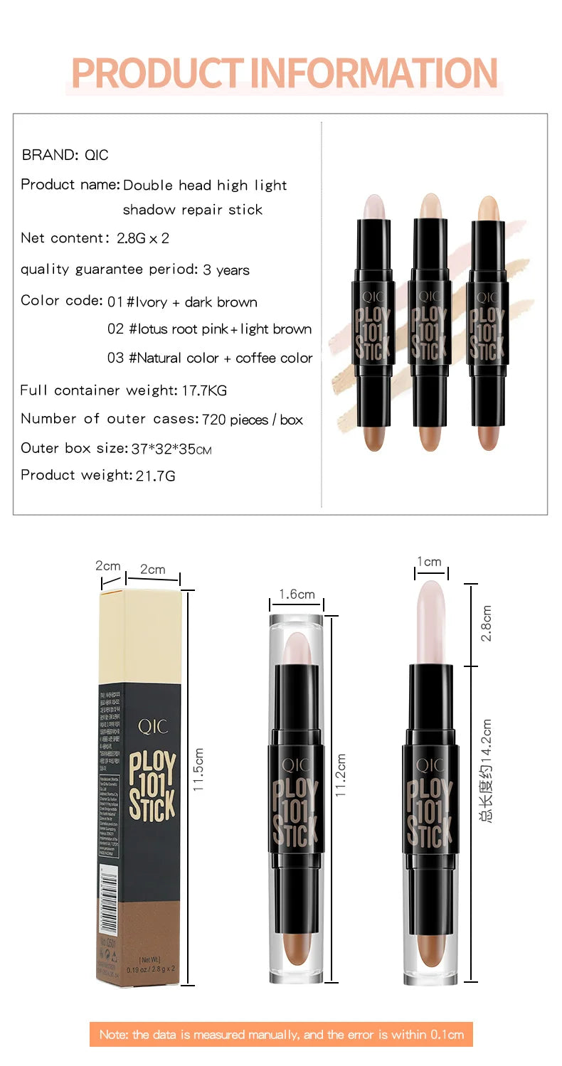 Highlight Contouring Pen Double-ended Highlighter Stick Concealer Contour Stick V Face Three-dimensional Mineral Smooth Silky Br