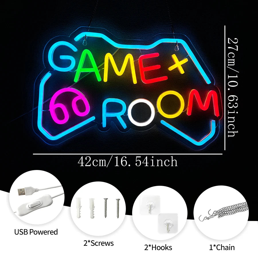 Game Room Neon Sign, Cool Gamepad Icon Usb Power Supply, Used For Bedroom, Club, Game Room, Man Cave Art Decor, Easy To Hang.