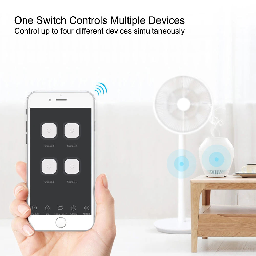 Tuya Smart 4 Channel WiFi RF Momentary Inching Relay Self-Lock Switch Module,DIY WiFi Garage Door Controller, Alexa Google Home