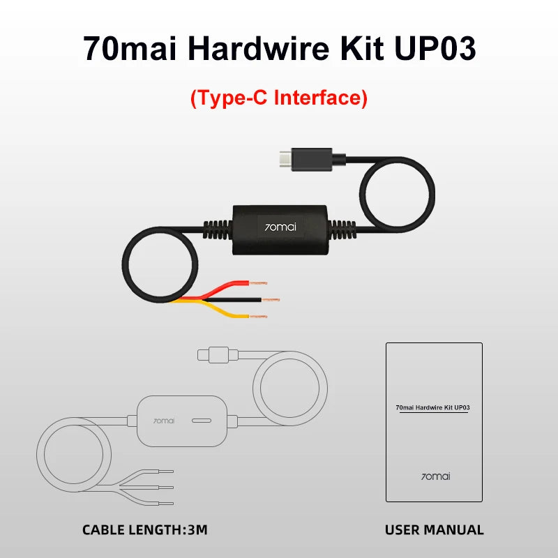 70mai Hardwire Kit UP06 Adjustable 70mai UP03 Parking Hardwire Kit Type-C Interface 24H Parking Surveillance Cable 70mai UP06
