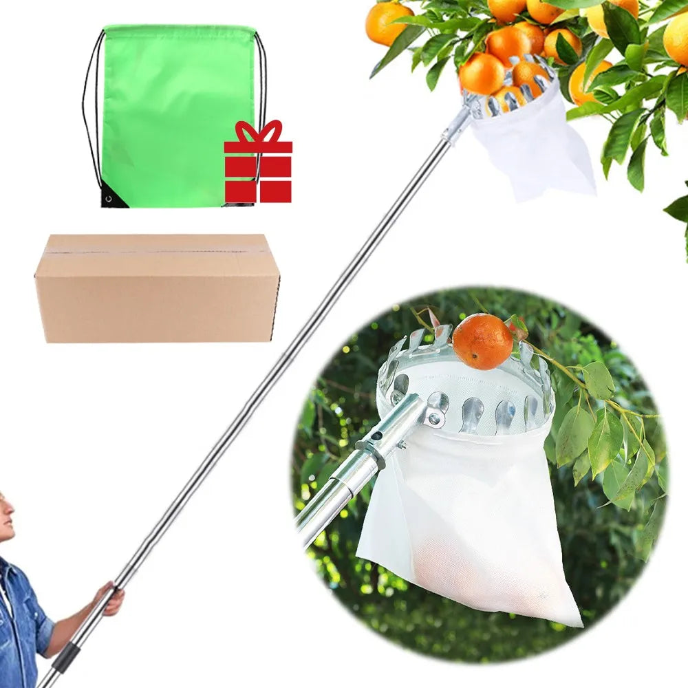 Fruit Picker Pole Tool with Basket Telescoping Long Handle 1.6 to 4M Fruit Catcher For Apple Orange Avocado Acorn Lemon Pear