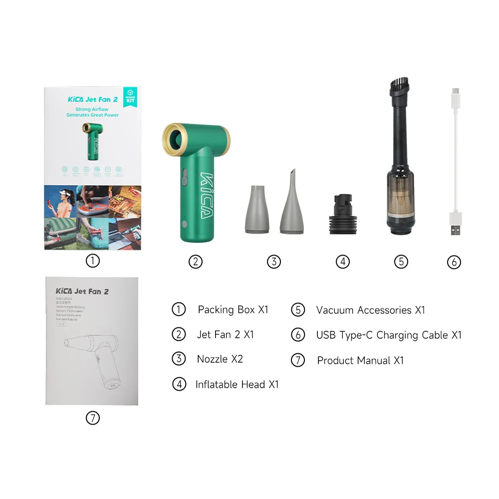 KICA Jetfan 2 Compresse Air Duster Electric Air Dust Blower KICA Jet Fan 2 Portable Cordless Computer Keyboard Cleaner 100000RPM