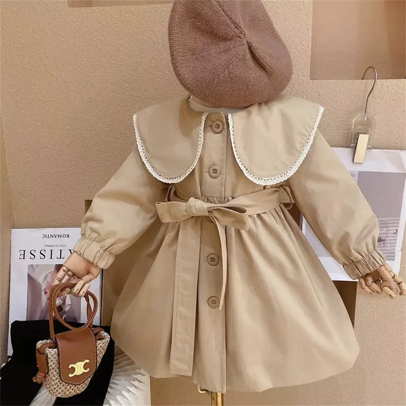 Girls Trench Coats Kids Fashion Waisted Jackets Children Turndown Collar Baby Cute Long Windbreaker Casual Outerwear Clothing