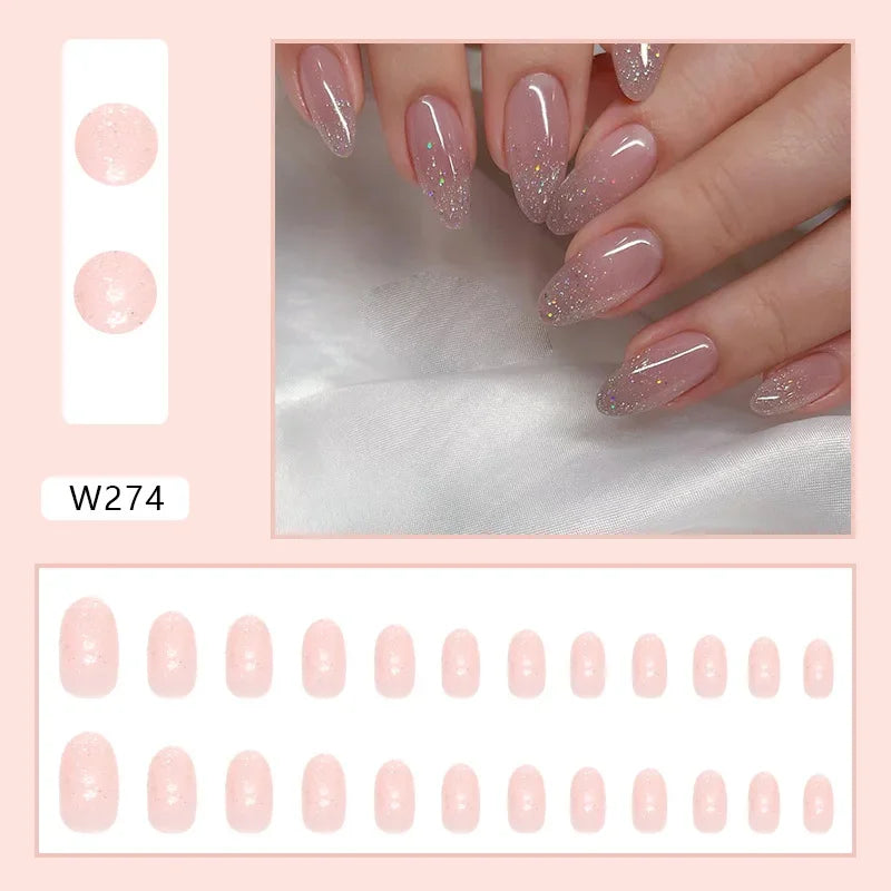 Dark Blue Cat Eyes 24 Pcs Press on Nails Pink Gradient Fake Nails Glossy Artificial Finger Manicure Reusable False Nails
