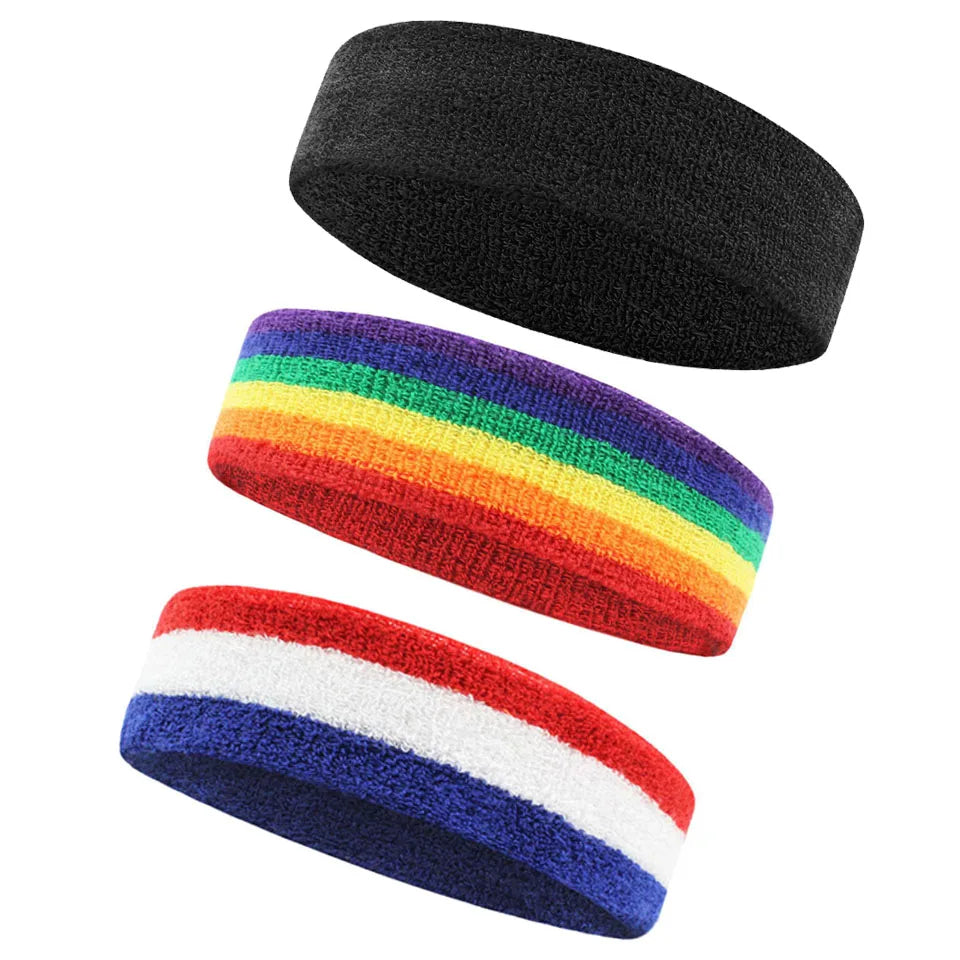 AOLIKES 3PCS Sweatbands Sports Headband - Moisture Wicking Athletic Cotton Terry Cloth Sweatband for Tennis, Basketball, Running