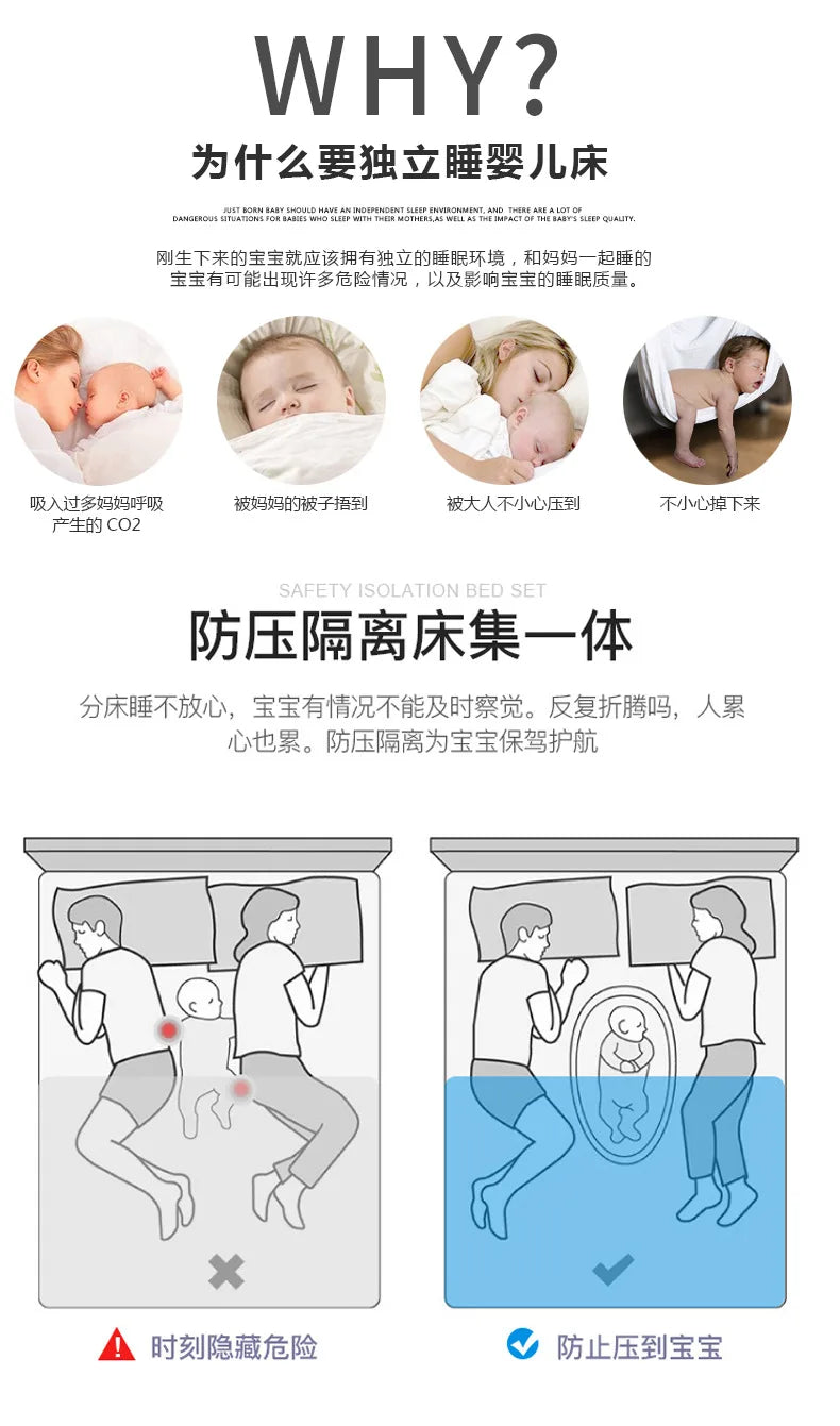 Newborn Bed for Breastfeeding Sleep Baby Cribs Portable Baby Nest 0-18 Months Detachable Anti-Rollover Bassinet with Cooling Mat