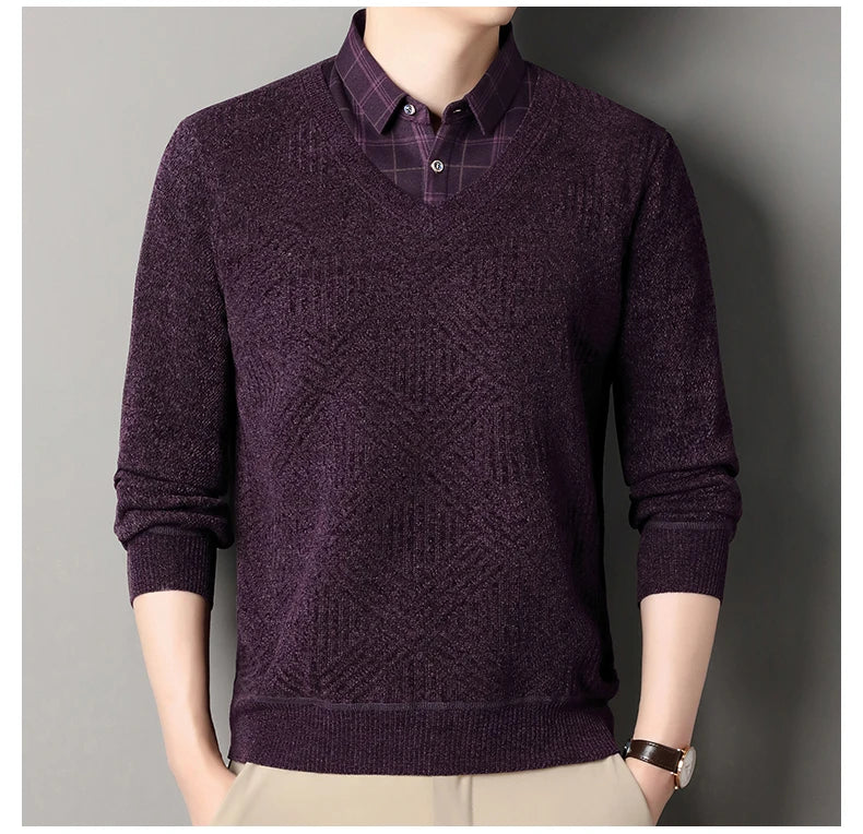 Fashion Thick Fleece Sweater Men's Knitting Pullover Men Winter Autumn Clothing Polo Neck Thickened Warm Pullovers