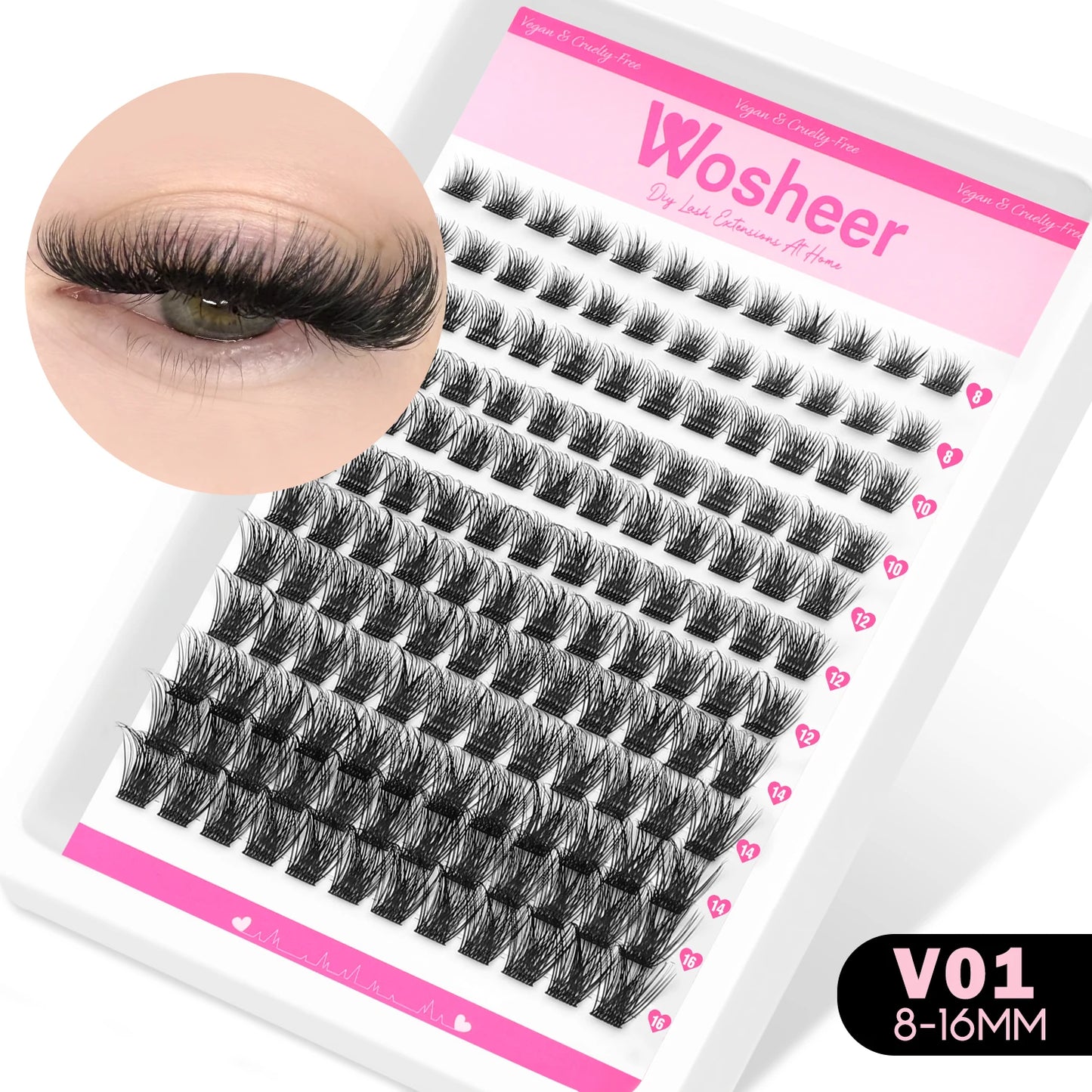 WOSHEER Lashes Cluster Kit Cat Lashes DIY Natural Eyelash Extension Kit Lash Bond & Seal Eyelash Clusters Set Makeup