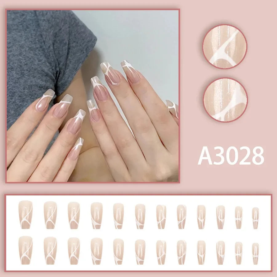 Watercolor Rose Fake Nail with Jelly sticker Press on False Nails Wearable Round Head Oval Full Cover Nail Tips