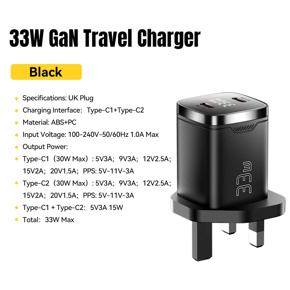 Essager 33W GaN USB C Charger Digital Display PD Fast Charging For iPhone 13 12 Max Pro iPad For Xiaomi Poco Samsung Charger Es