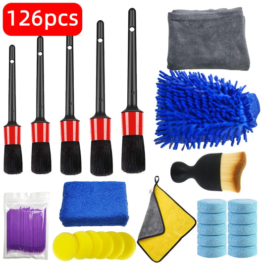 126 Pieces of Car Detail Cleaning Kit, Car Ventilation Sponge Towel Edge Cleaning, Dirt and Dust Polishing and Cleaning Tools