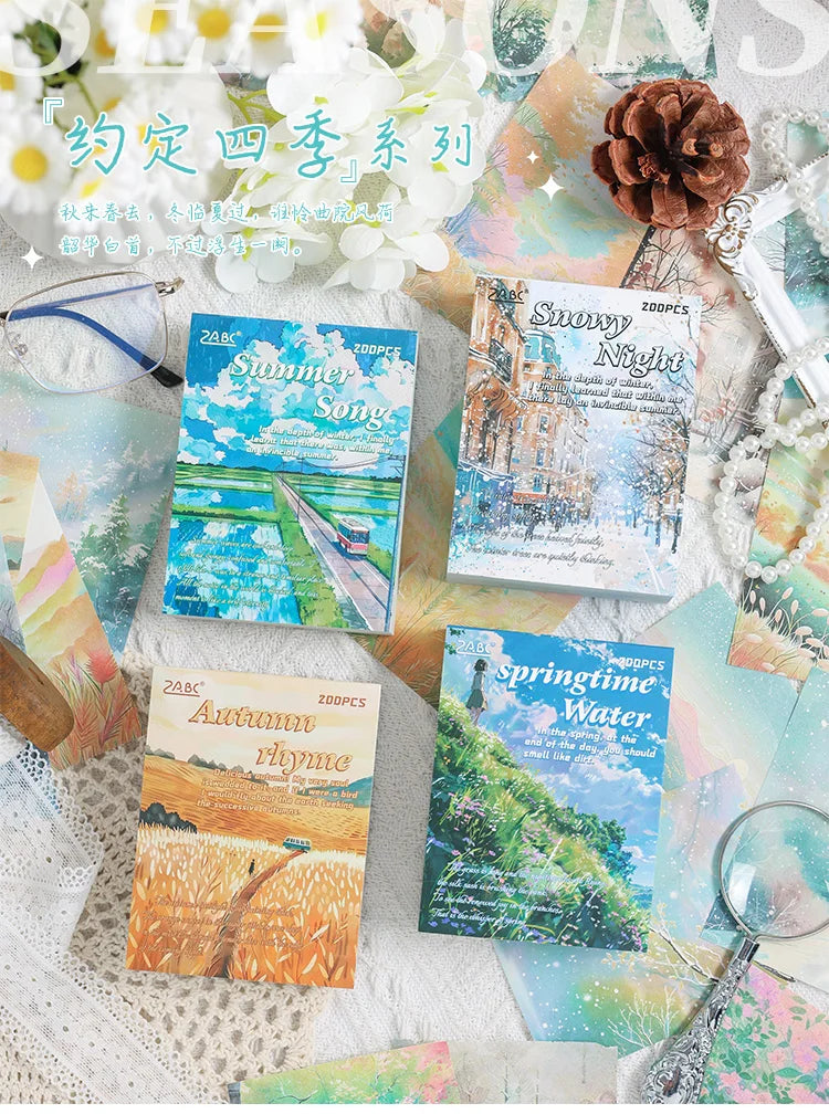200 sheet Four Seasons Landscape material paper Decor Diary Album Scrapbooking material Background paper junk journal supplies