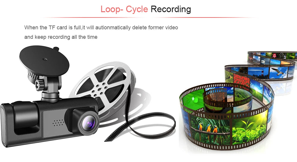 3 Channel Car DVR HD 1080P 3 Lens Inside Vehicle Dash Cam Three Way Camera DVR Recorder Video Registrator Dashcam Camcorder