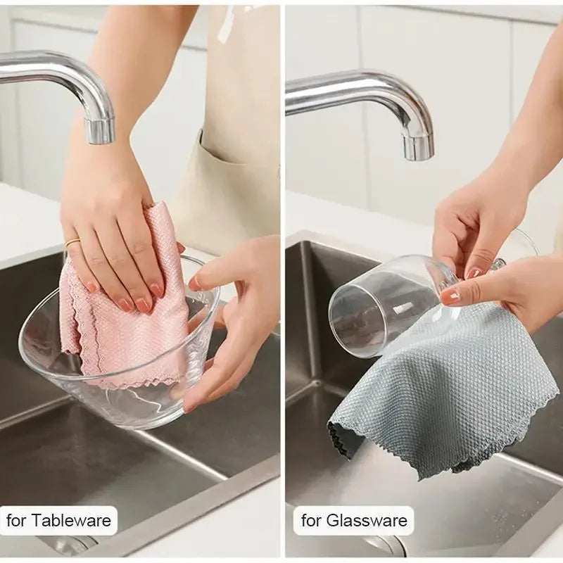 Microfiber Fish Scale Dishcloths Kitchen High Absorbent Oil-proof Washing Rag Glass Window Wipe Cloth Household Cleaning Cloths