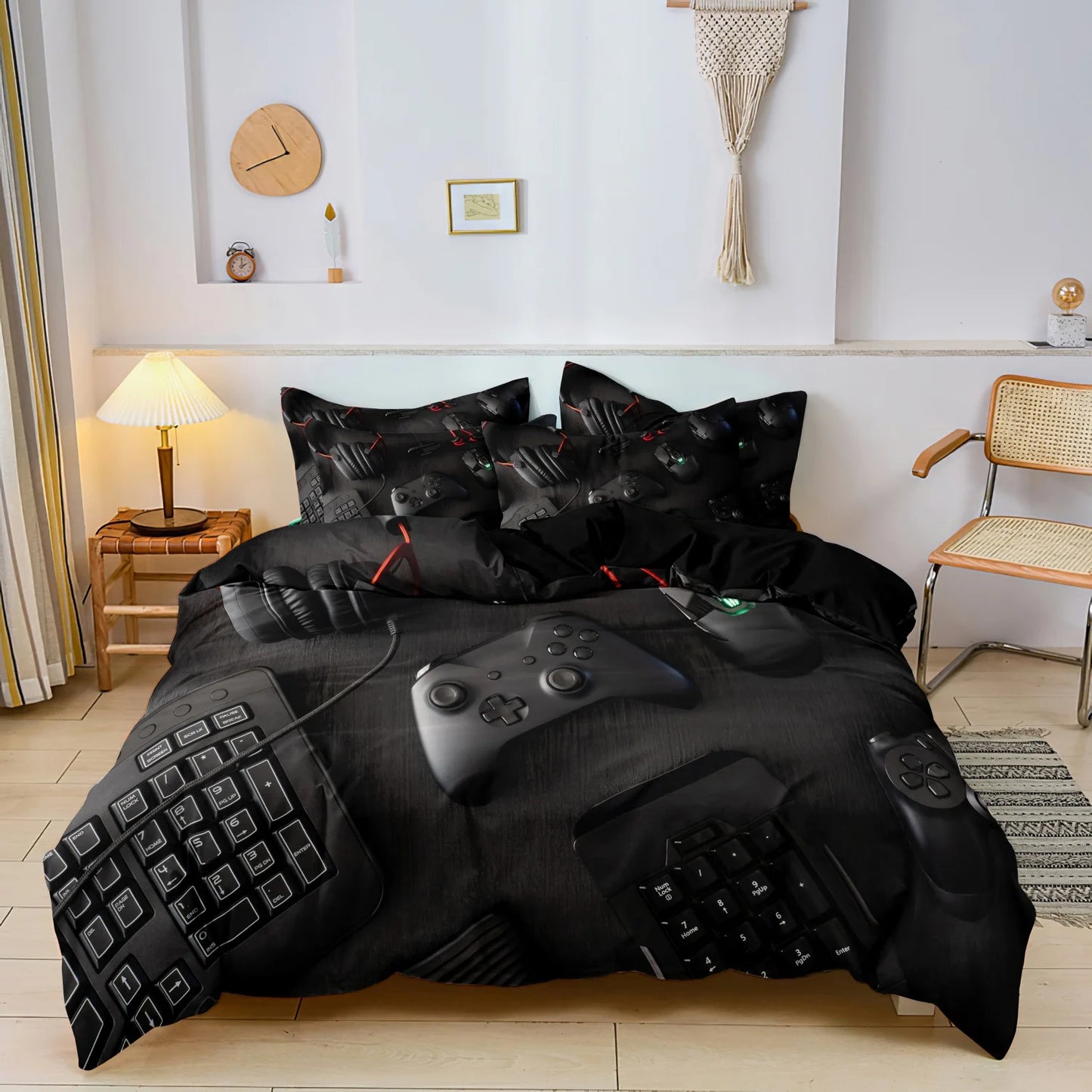 3Pcs Gaming Equipment Pattern - Modern Video Game Controller Mouse Keyboard Headphone Gamepad Print Duvet Cover Bedding Set