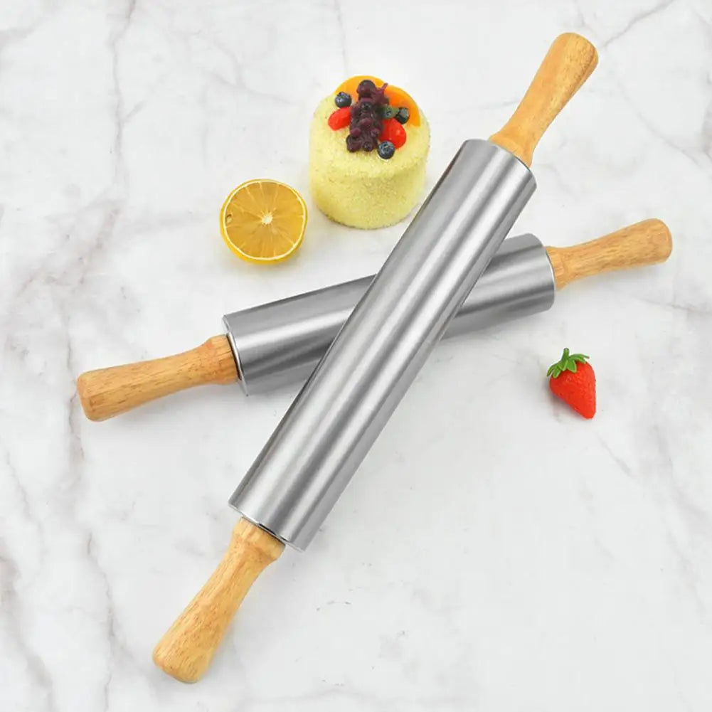 S/Steel Rolling Pin with Wooden Handles