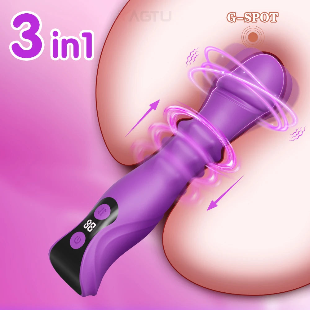 3 in 1 Telescopic Swing Vibrator Women Clitoris G Spot Stimulator Thrusting Beads Dildo Female Masturbation Adult Sex Toys
