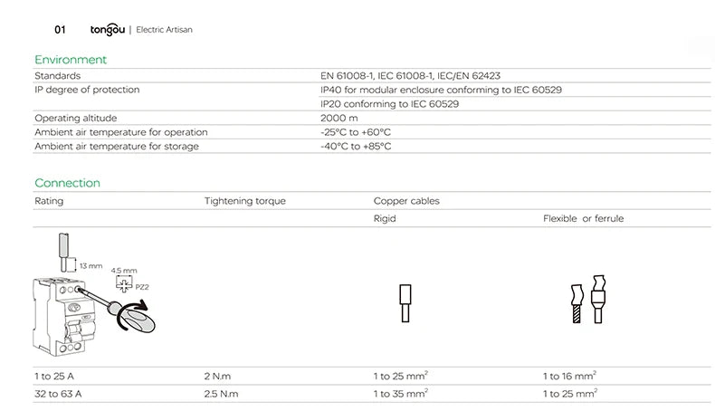 RCD RCCB Type B Earth Leakage Residual Current Circuit Breaker Evse 2P 4P AC 40a 63a 30ma 100ma 300ma 10KA Din Rail 230V TONGOU