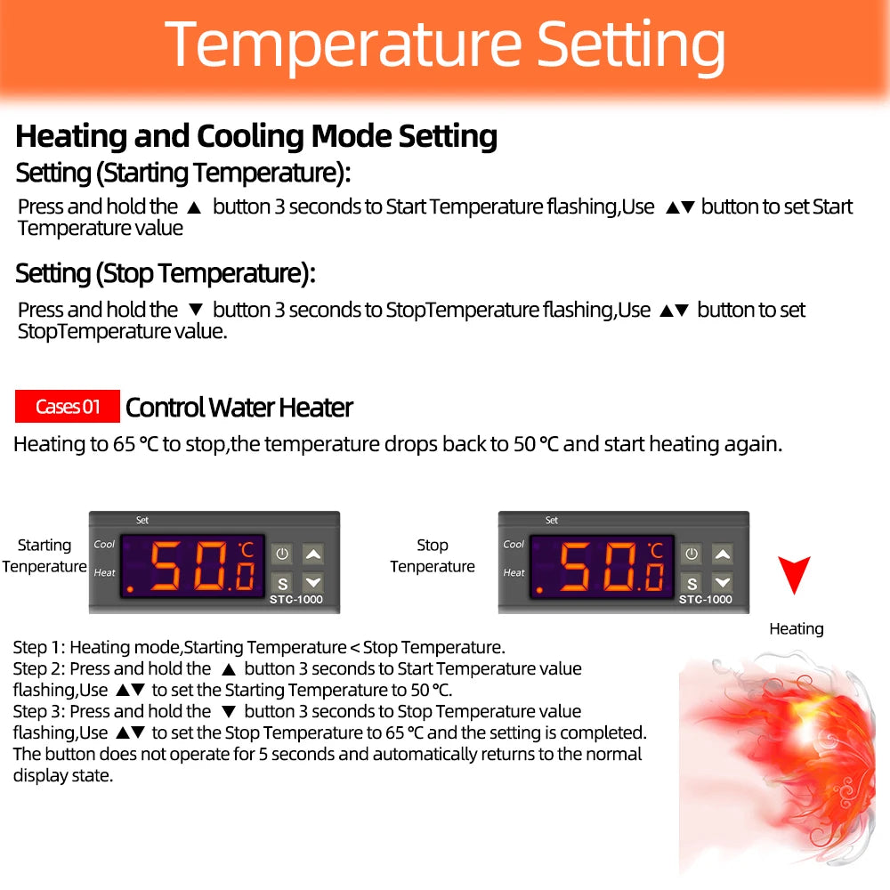 STC-1000 220V 12V 24V Digital Temperature Controller Thermostat Thermoregulator Incubator Relay LED 10A Heating Cooling Tools