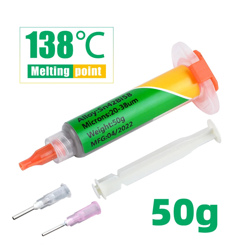 Sn42Bi58 SMD Welding Paste 138 ℃ Low Temperature Lead-free Syringe No Clean Solder Paste For Phone Component Repair