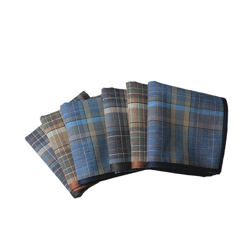 6PCS fabric handkerchief Thin style men's business plaid western cloth outdoor decorative handkerchief soft sweat 15.7 inch
