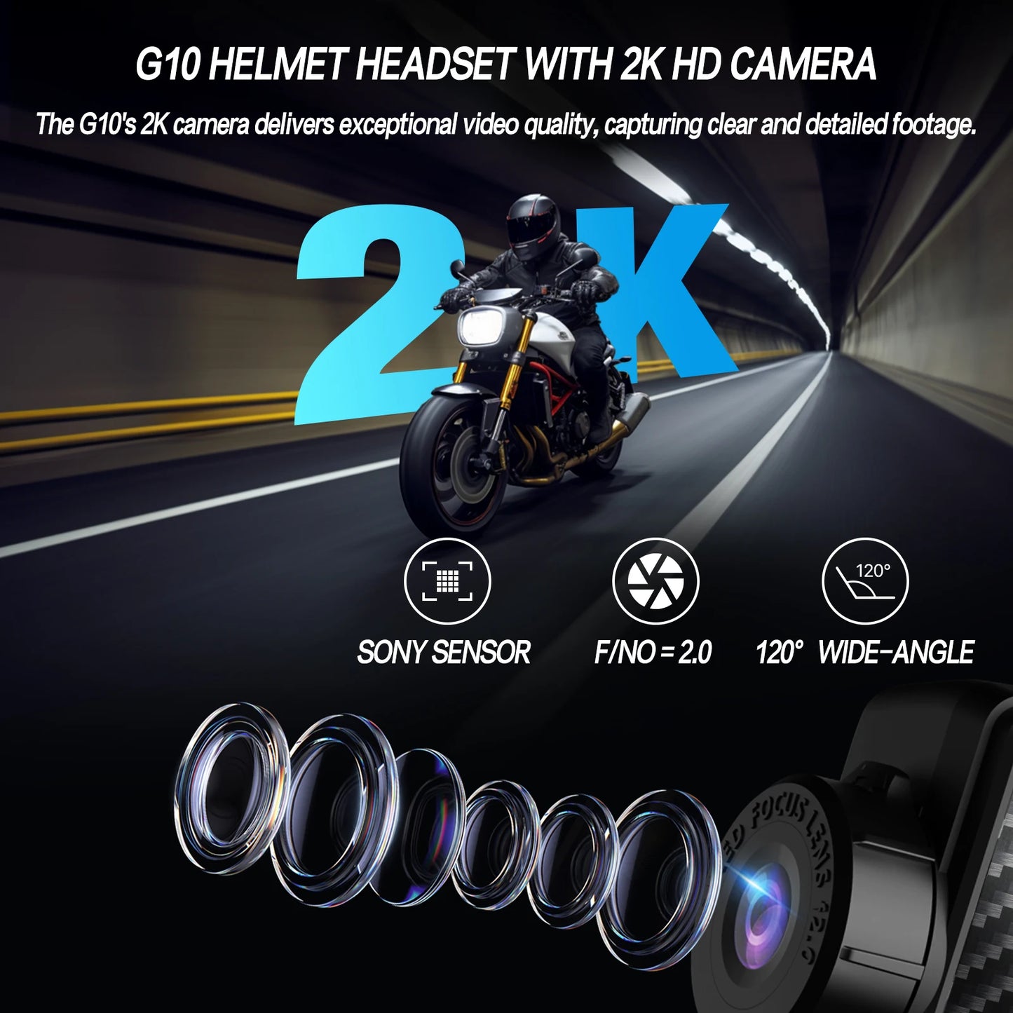TNICER G10 Motorcycle Intercoms Helmet Bluetooth Headset for 8 Riders with 2K Wifi Video Recorder Camera, BT 5.2, Music Share,FM