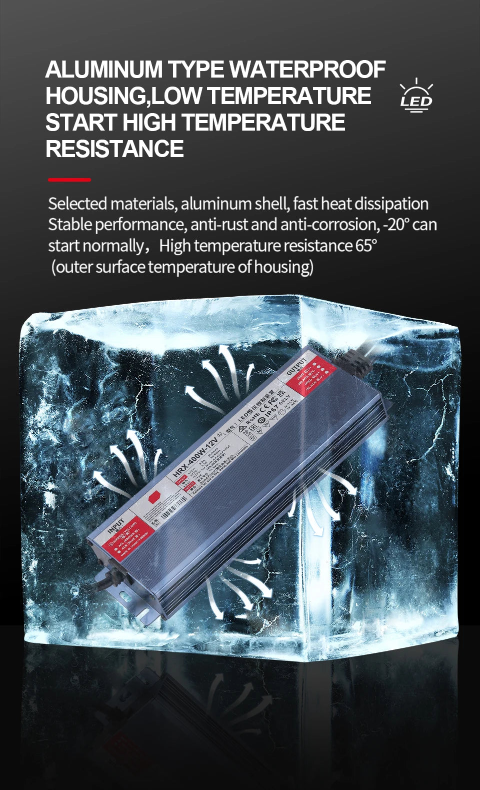 AC/DC waterproof lighting power supply IP6712V 24V outdoor LED driver 600W 500W 400W 300W 200W 100W transformer power supply