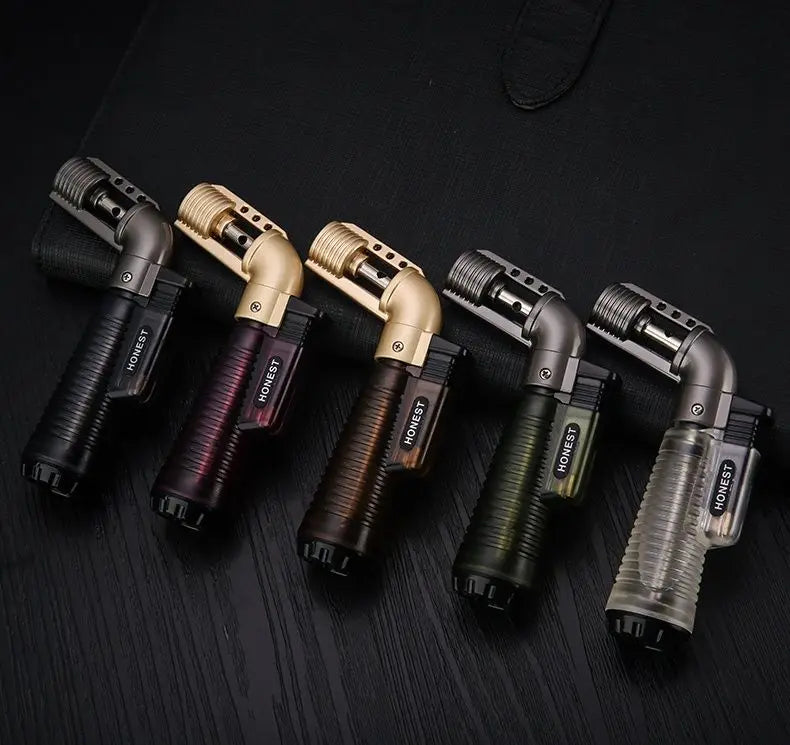 Metal Gun Tip Lighters Transparent Body Visible Gas Inflatable Lighter Portable Elbow Gun Lighter Ignition Gadgets