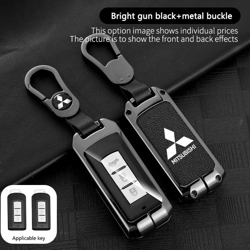 Leather Car Key Case Full Cover Protection Shell Bag For Mitsubishi Outlander Lancer 10 Pajero Sport ASX RVR L200 Eclipse Cross