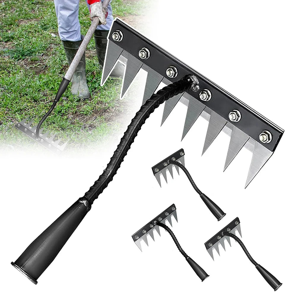 5/6/7/8 Teeth Garden Weeding Rake Carbon Steel Removable Rake Soil Hoe Agricultural Straw Rake Multi Purpose Weeding Tools