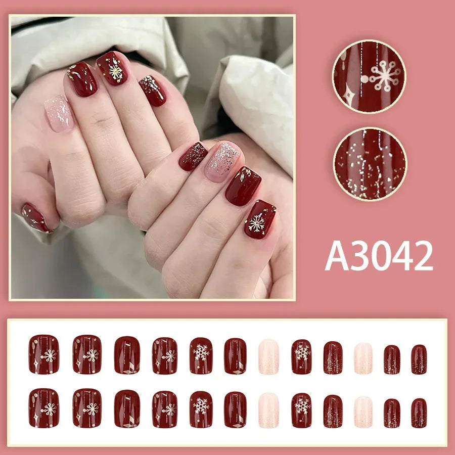 Watercolor Rose Fake Nail with Jelly sticker Press on False Nails Wearable Round Head Oval Full Cover Nail Tips