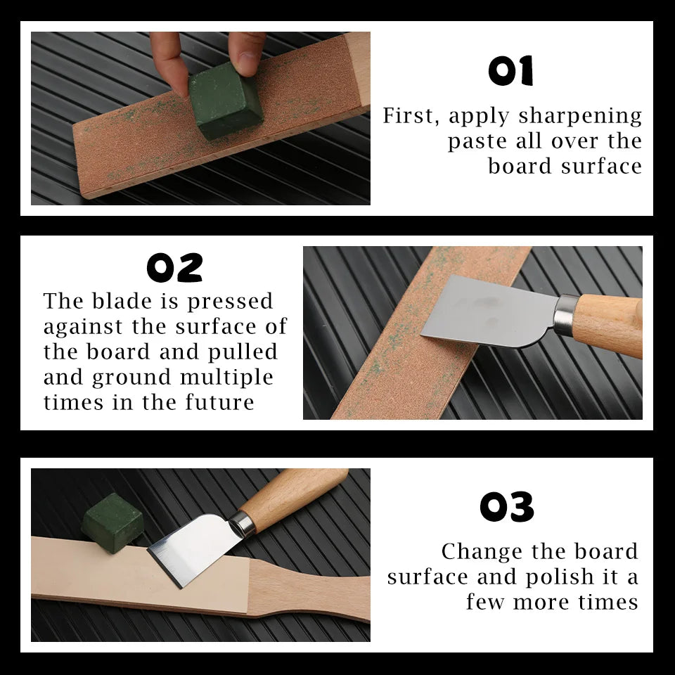 MIUSIE Wood Leather Sharpening Board Polishing Board Leather Knife Sharpener Sharpening Strop Tool Double Sided Polishing Board