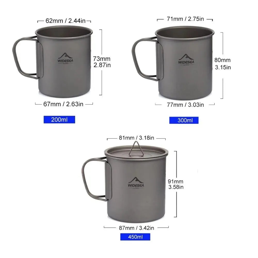 Widesea Camping Mug Titanium Cup Tourist Tableware Picnic Utensils Outdoor Kitchen Equipment Travel Cooking Set Cookware Hiking