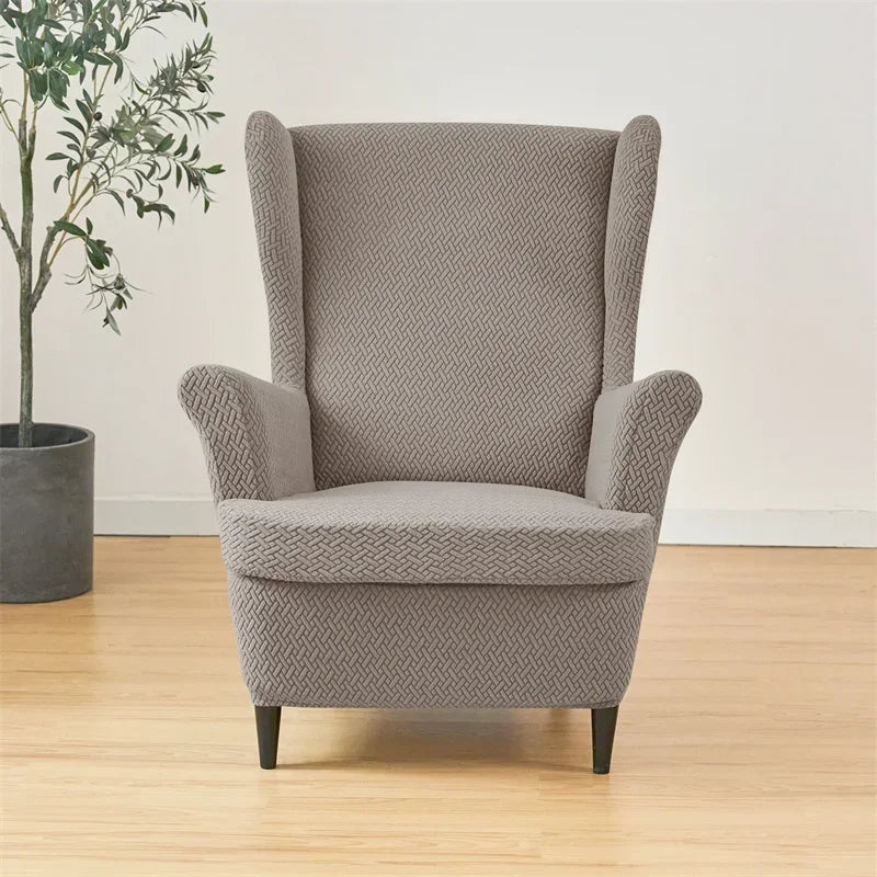 Classic Solid Color Jacquard Wingback Chair Covers Soft Wing Armchair Cover with Seat Cushion Cover Sofa Slipcovers Home Decor