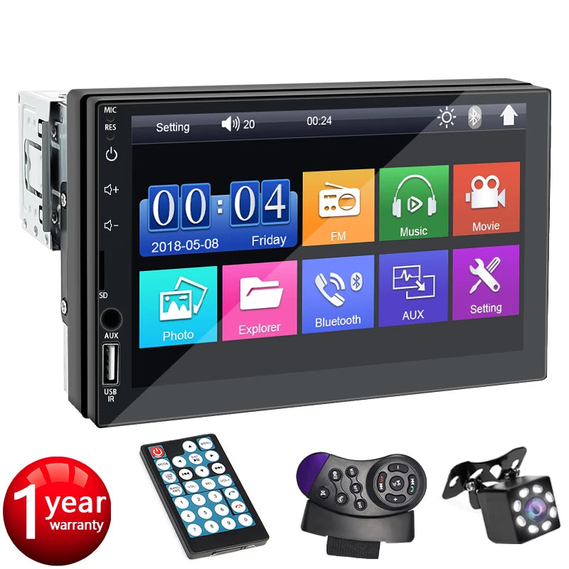 Car Radio 7 Inch 1 Din MP5 Multimedia Player Touch Screen FM ISO Power Aux Input Bluetooth USB Mirror Link Universal Autoradio