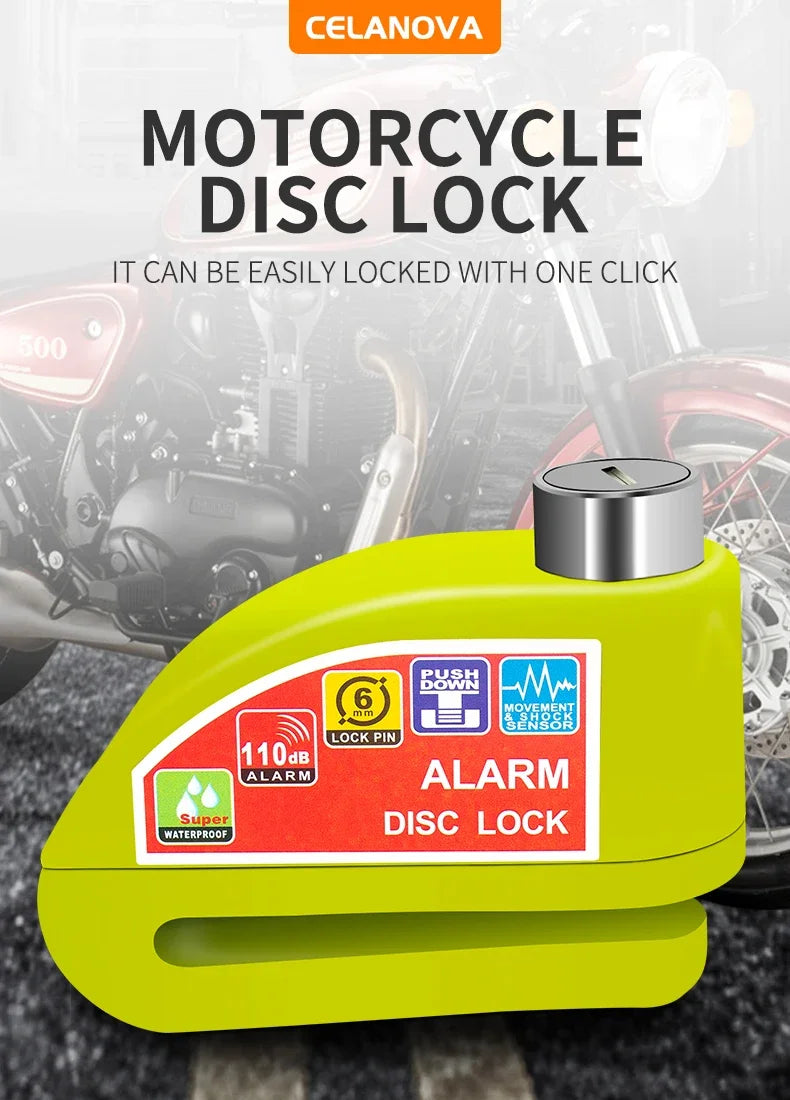 Motorcycle Scooter Bicycle  Alarm Lock Wheel Disc Brake Waterproof Anti-Theft Aluminum Alloy Safety Brake Lock Moto Aaccessories