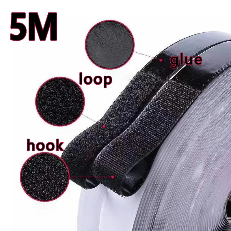 5M Strong Self-adhesive Hook and Loop Fastener Tape Magic Nylon Sticker Straps with Glue for DIY Craft Accessories 20/25/30/50mm