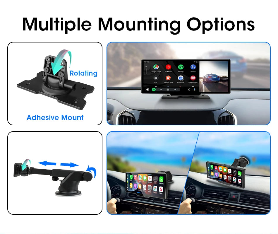 10.26" Car DVR Carplay Android Auto Dashcam 4K 3840*2160 Front And 1080P Rear Camera Voice Control BT FM GPS Recorder Dual lens