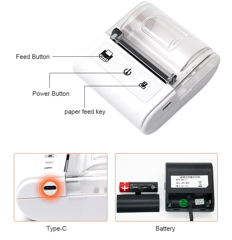 58MM Mini Pocket Thermal Receipt Printer Mobile Portable Ticket Bill Wireless Bluetooth USB Thermal POS Printer PC Android IOS