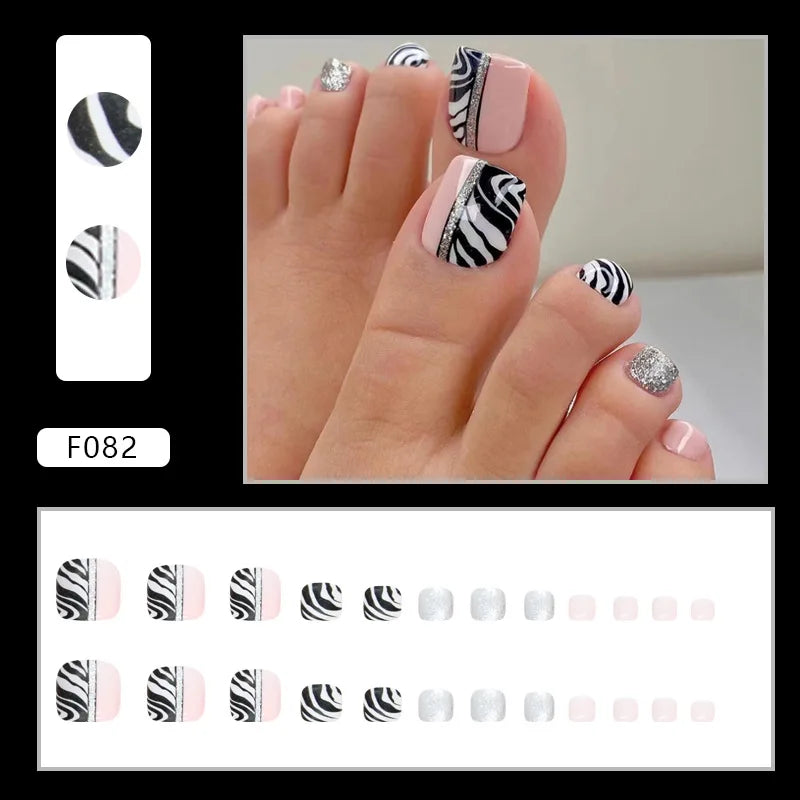 Flash Pile Drill Press on Nails Fake Nails Tips with Sticker False Toenail Design Butterfly Lovely Girl False Toenail