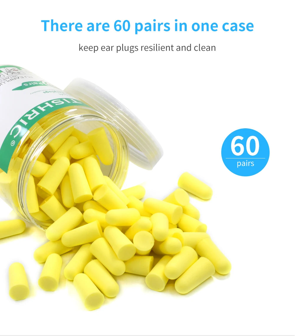 TISHRIC Earplugs Soft Sponge Ear Plugs Noise Reduction Sleeping Earplug  Travel Noise Reduction Rate 35.5db Sound Insulation