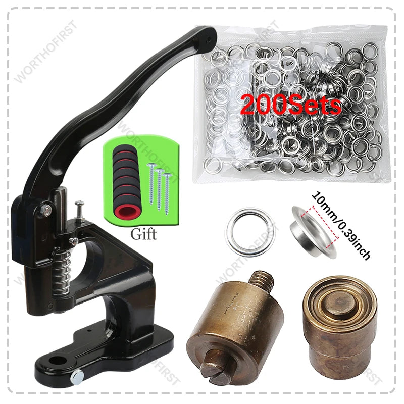 Stainless Steel Eyelets Grommet with Multifunctional Hand Press Tool Kit Round Rings Punch for Tarpaulin Curtains Leather Crafts
