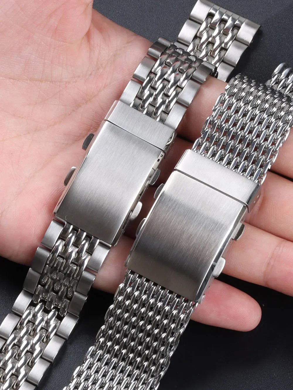 316L Stainless Steel Watch Clasp 18mm 20mm 22mm Brushed Silver Folding Safety Milled Clasp Replacement Deployant Watch Buckle