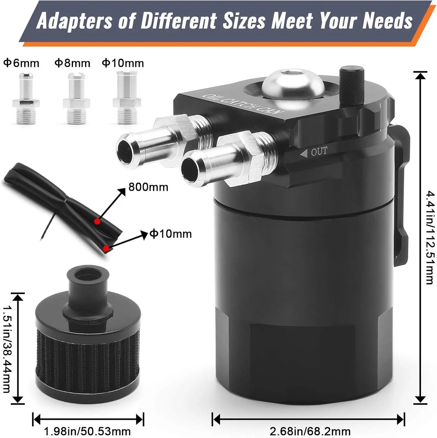 Universal Baffled Aluminum Oil Catch Can Reservoir Tank Oil Tank With Breather Filter OCC-1020A