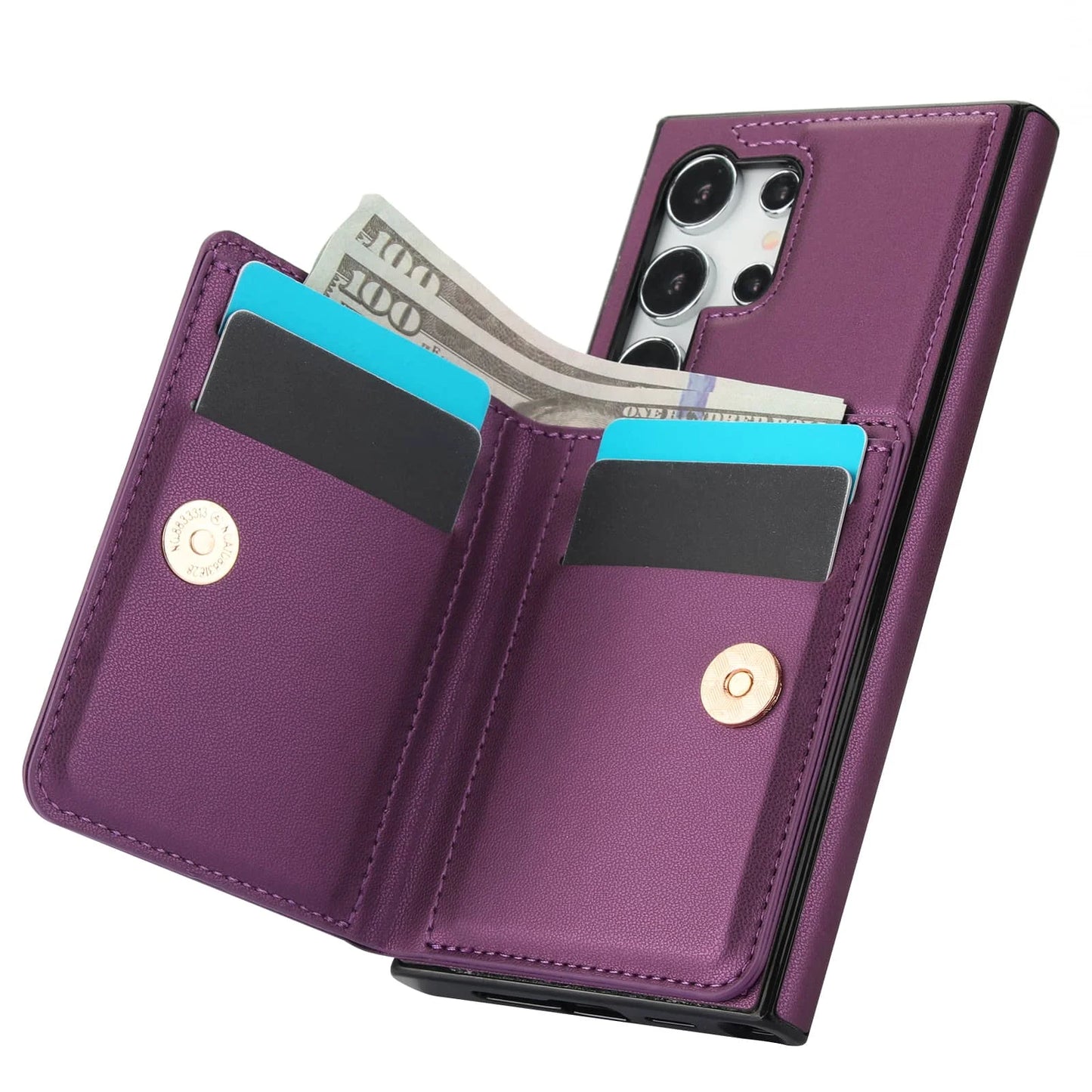 Wallet Case with Card Holder, 360° Rotation Ring Kickstand Magnetic Clasp for Samsung Galaxy S25 S24/S23/S22/S21 Ultra/Note 20